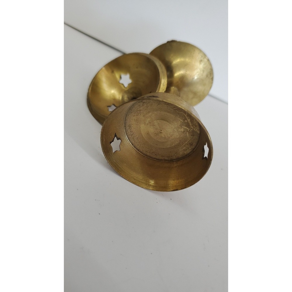 Vintage India Lacquered Brass Incense Burner Pedestal Star Cutout Lid Gold Tone - Picture 3 of 4